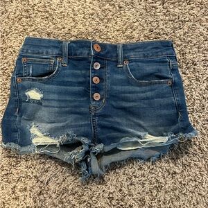 American Eagle Outfitters Blue Jean Shorts Distressed High-Waisted